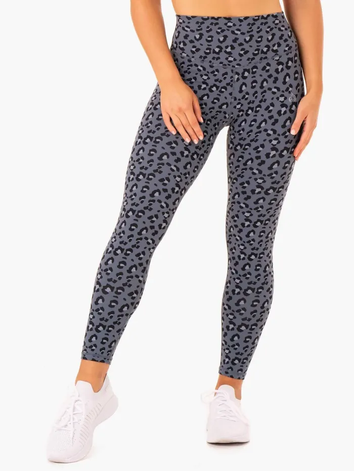 Hybrid Full Length Leggings 8211 Steel Blue Leopard Women Ryderwear Leggings