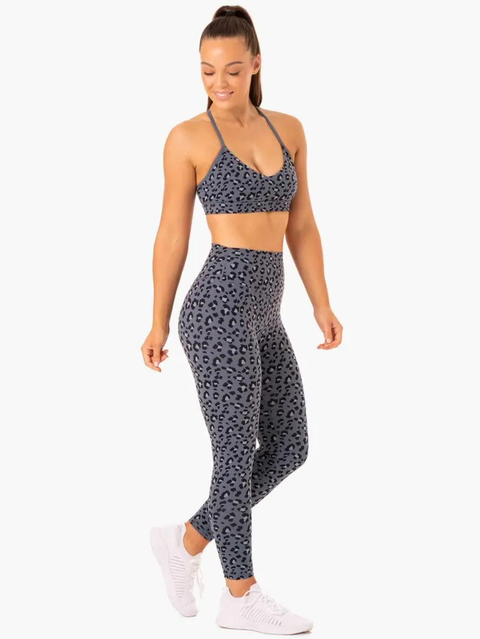 Hybrid Full Length Leggings 8211 Steel Blue Leopard Women Ryderwear Leggings