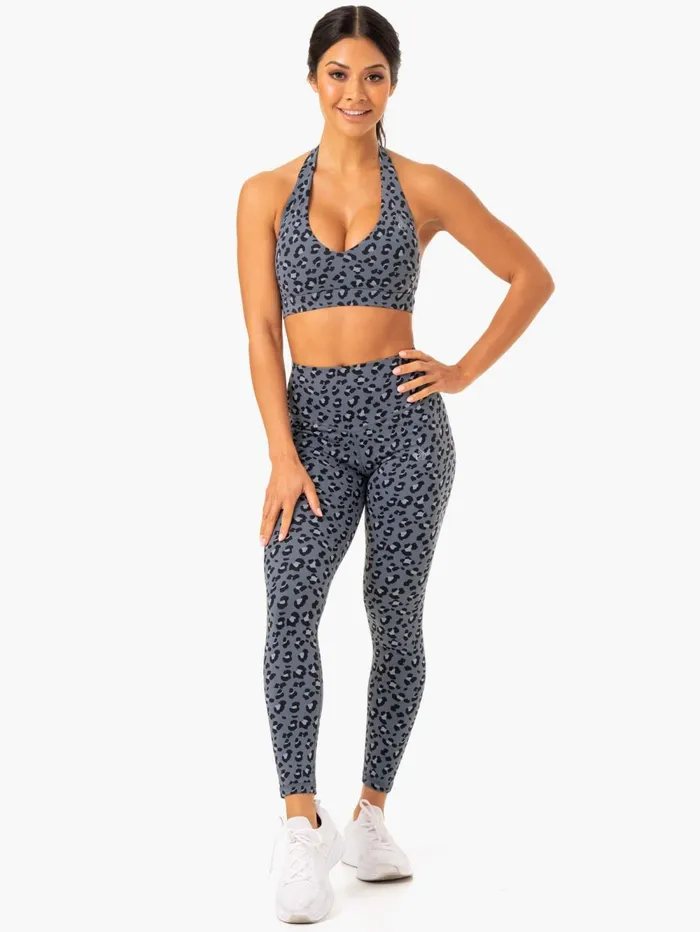 Hybrid Full Length Leggings 8211 Steel Blue Leopard Women Ryderwear Leggings