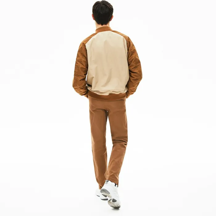 Jackets and Coats Lacoste Mens BiColor Reversible Lightweight Bomber BeigeBrownNavy Blue On Sale