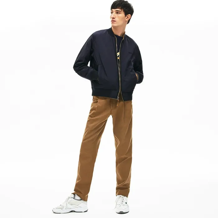 Jackets and Coats Lacoste Mens BiColor Reversible Lightweight Bomber BeigeBrownNavy Blue On Sale
