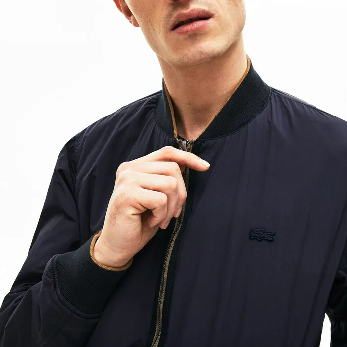 Jackets and Coats Lacoste Mens BiColor Reversible Lightweight Bomber BeigeBrownNavy Blue On Sale