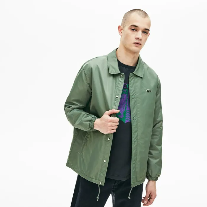 Jackets and Coats Lacoste Mens LIVE Buttoned Embroidered Coach Jacket Khaki Green Outlet Jackets and Coats Lacoste Mens LIVE Buttoned Embroidered Coach Jacket Khaki Green Outlet
