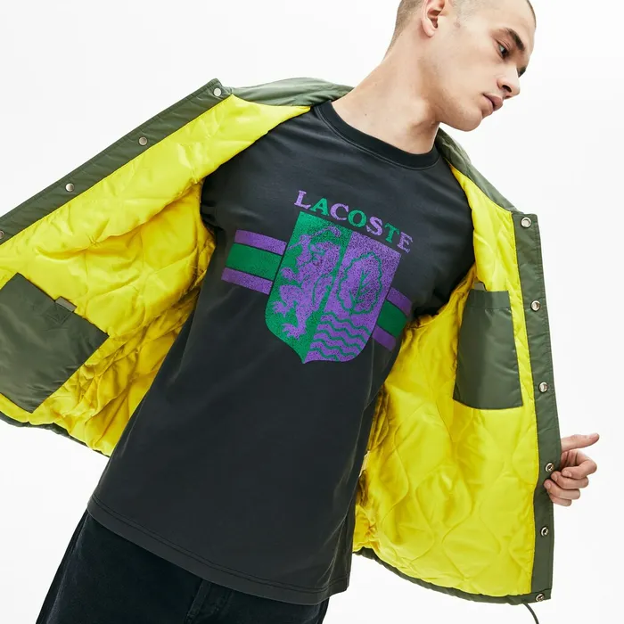 Jackets and Coats Lacoste Mens LIVE Buttoned Embroidered Coach Jacket Khaki Green Outlet