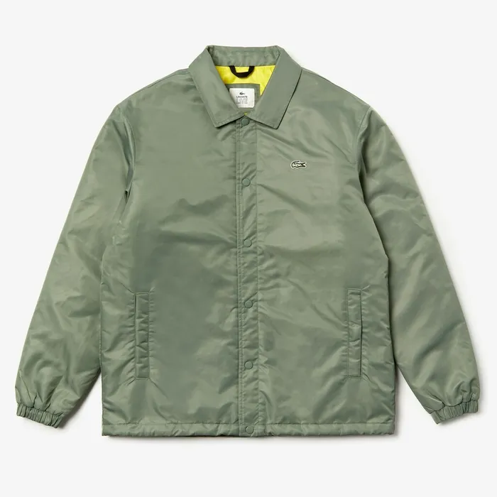Jackets and Coats Lacoste Mens LIVE Buttoned Embroidered Coach Jacket Khaki Green Outlet