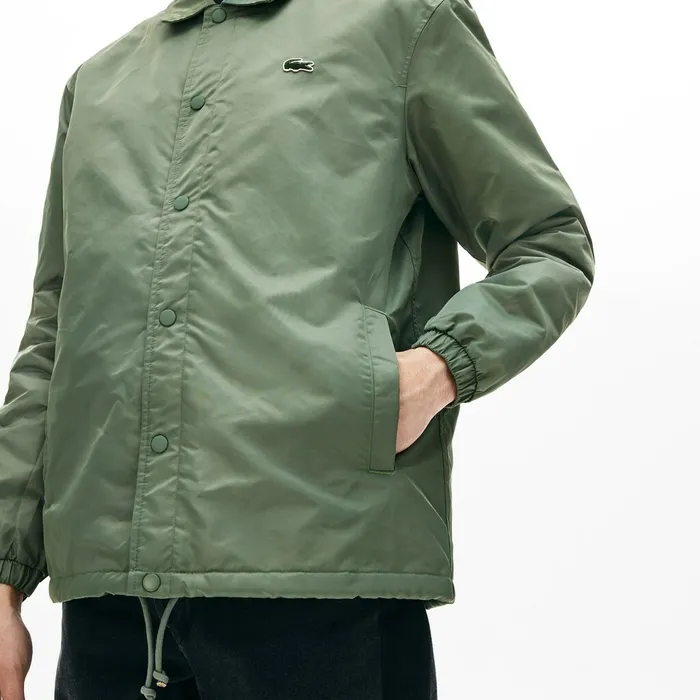 Jackets and Coats Lacoste Mens LIVE Buttoned Embroidered Coach Jacket Khaki Green Outlet