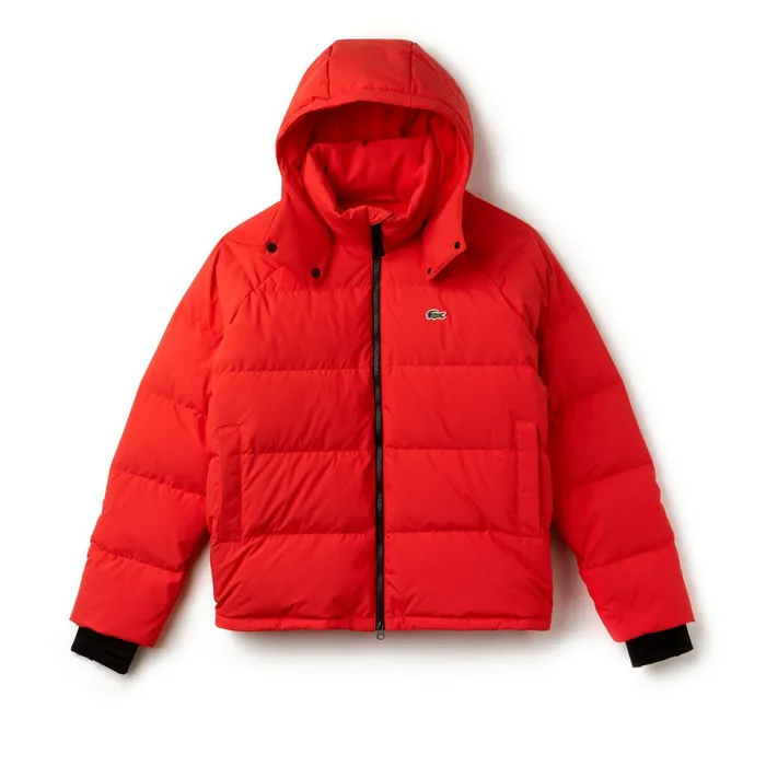 Jackets and Coats Lacoste Mens LIVE Short WaterResistant Taffeta Quilted Jacket Red Online