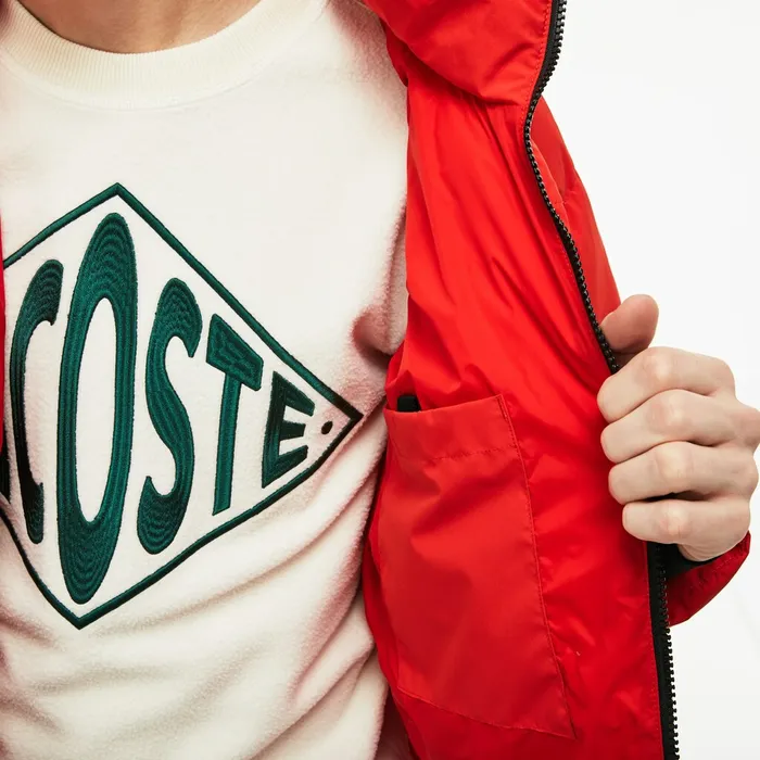 Jackets and Coats Lacoste Mens LIVE Short WaterResistant Taffeta Quilted Jacket Red Online