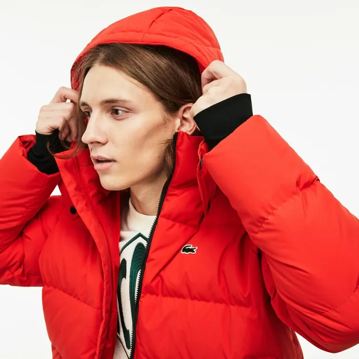 Jackets and Coats Lacoste Mens LIVE Short WaterResistant Taffeta Quilted Jacket Red Online