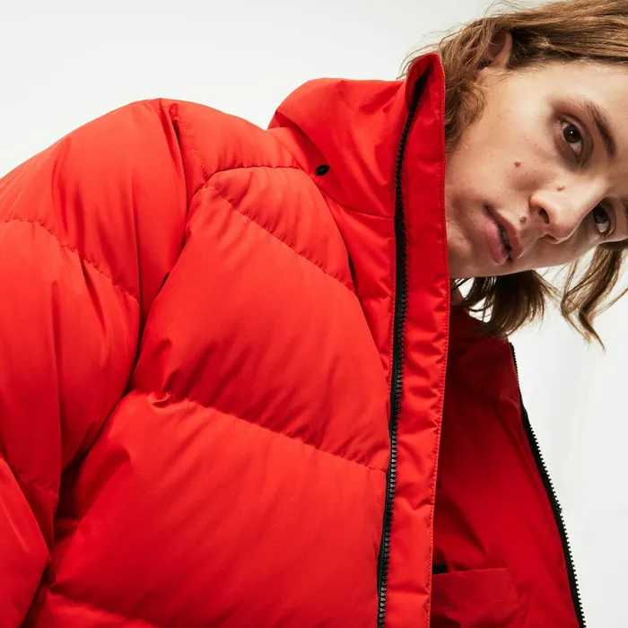 Jackets and Coats Lacoste Mens LIVE Short WaterResistant Taffeta Quilted Jacket Red Online