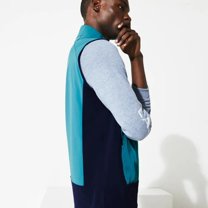 Jackets and Coats Lacoste Mens SPORT Colorblock Technical Taffeta Golf Quilted Vest BlueNavy Blue Store