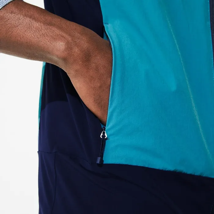 Jackets and Coats Lacoste Mens SPORT Colorblock Technical Taffeta Golf Quilted Vest BlueNavy Blue Store