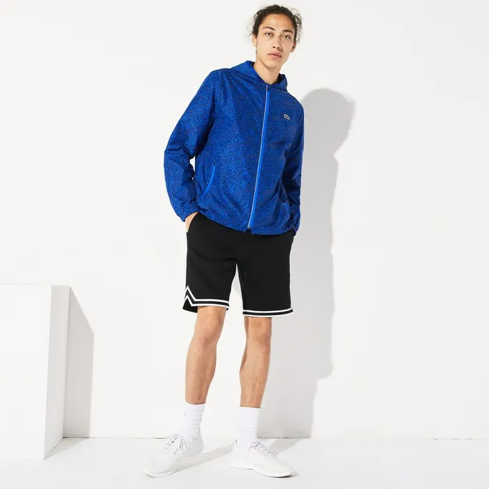 Jackets and Coats Lacoste Mens SPORT Hooded Print Zip Jacket Navy BlueBlue USA