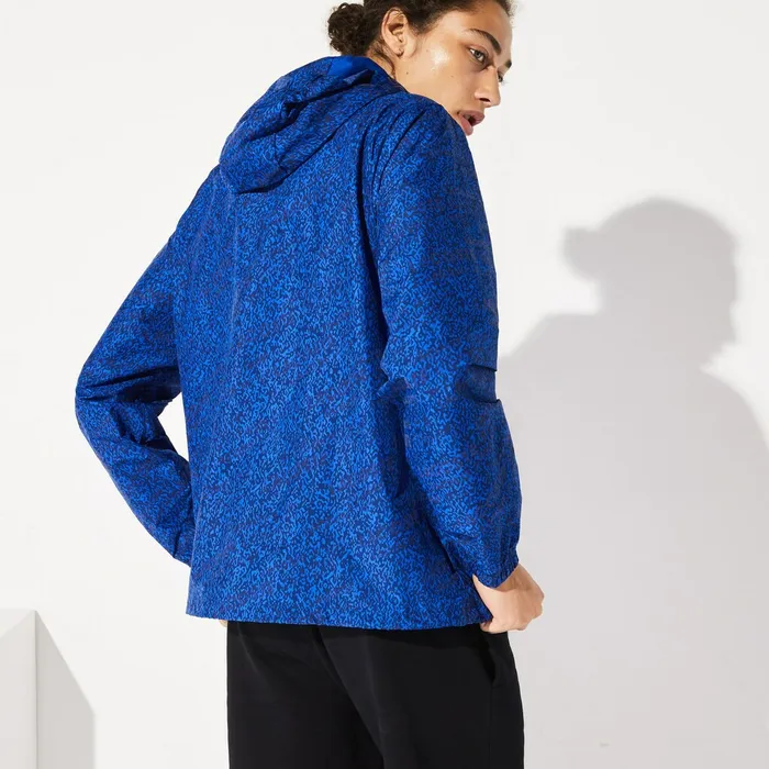 Jackets and Coats Lacoste Mens SPORT Hooded Print Zip Jacket Navy BlueBlue USA