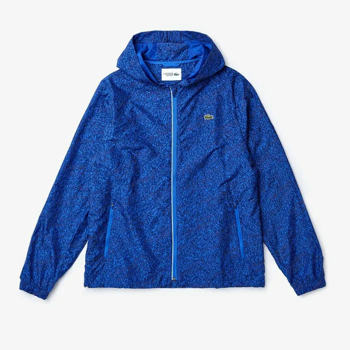 Jackets and Coats Lacoste Mens SPORT Hooded Print Zip Jacket Navy BlueBlue USA