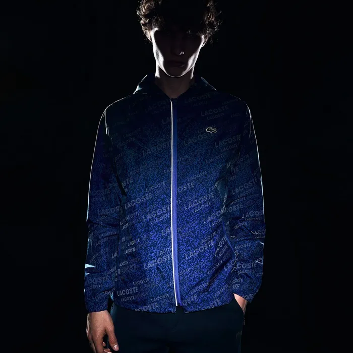 Jackets and Coats Lacoste Mens SPORT Hooded Print Zip Jacket Navy BlueBlue USA