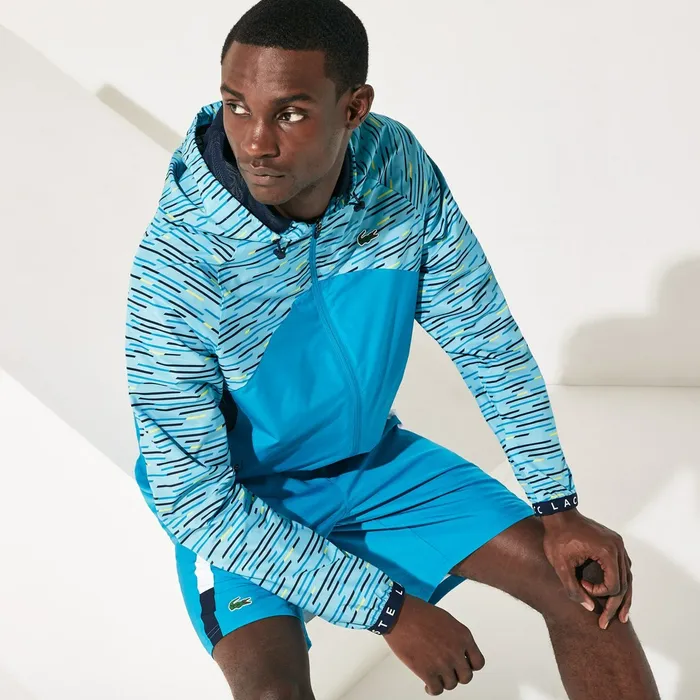 Jackets and Coats Lacoste Mens SPORT Hooded Tennis Windbreaker TurquoiseNavy BlueTurquoiseYellowWhite Outlet Factory