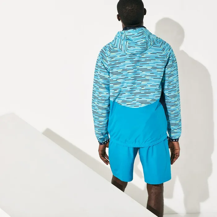 Jackets and Coats Lacoste Mens SPORT Hooded Tennis Windbreaker TurquoiseNavy BlueTurquoiseYellowWhite Outlet Factory