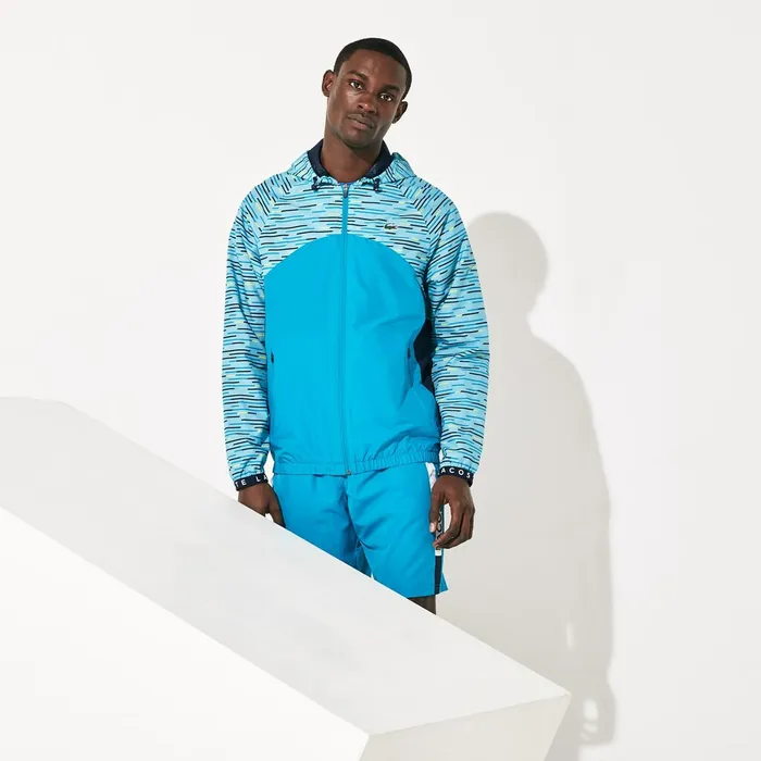 Jackets and Coats Lacoste Mens SPORT Hooded Tennis Windbreaker TurquoiseNavy BlueTurquoiseYellowWhite Outlet Factory