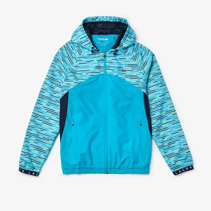 Jackets and Coats Lacoste Mens SPORT Hooded Tennis Windbreaker TurquoiseNavy BlueTurquoiseYellowWhite Outlet Factory