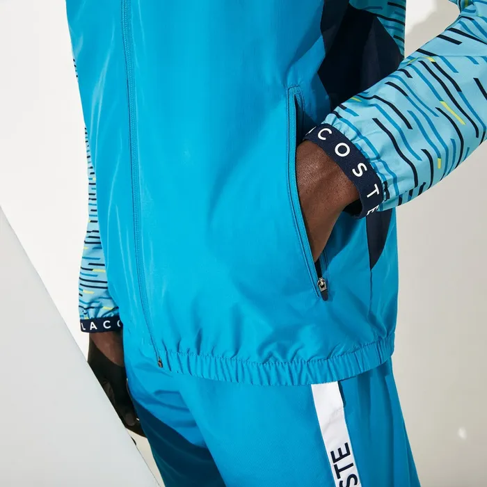 Jackets and Coats Lacoste Mens SPORT Hooded Tennis Windbreaker TurquoiseNavy BlueTurquoiseYellowWhite Outlet Factory