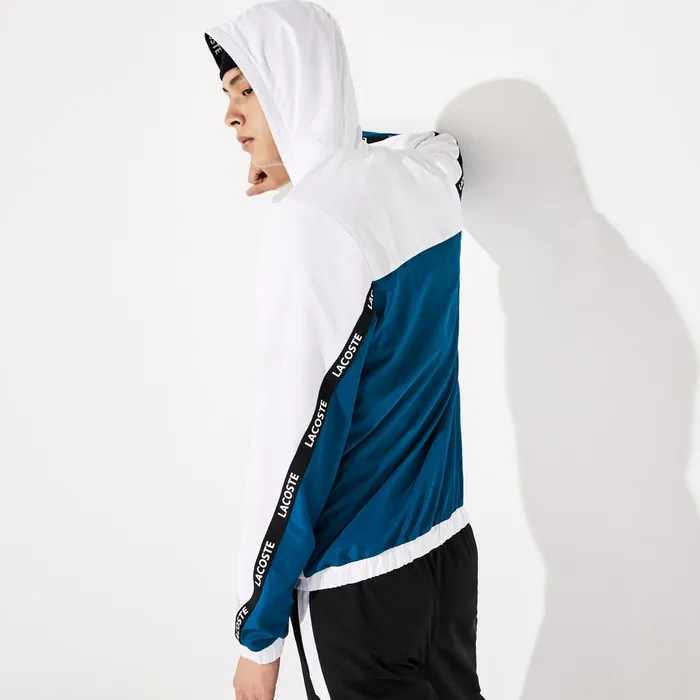 Jackets and Coats Lacoste Mens SPORT Logo TwoTone Jacket WhiteBlueBlackWhite Gift Ideas
