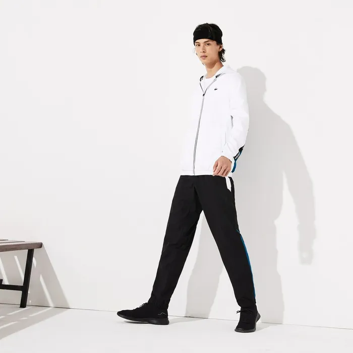 Jackets and Coats Lacoste Mens SPORT Logo TwoTone Jacket WhiteBlueBlackWhite Gift Ideas