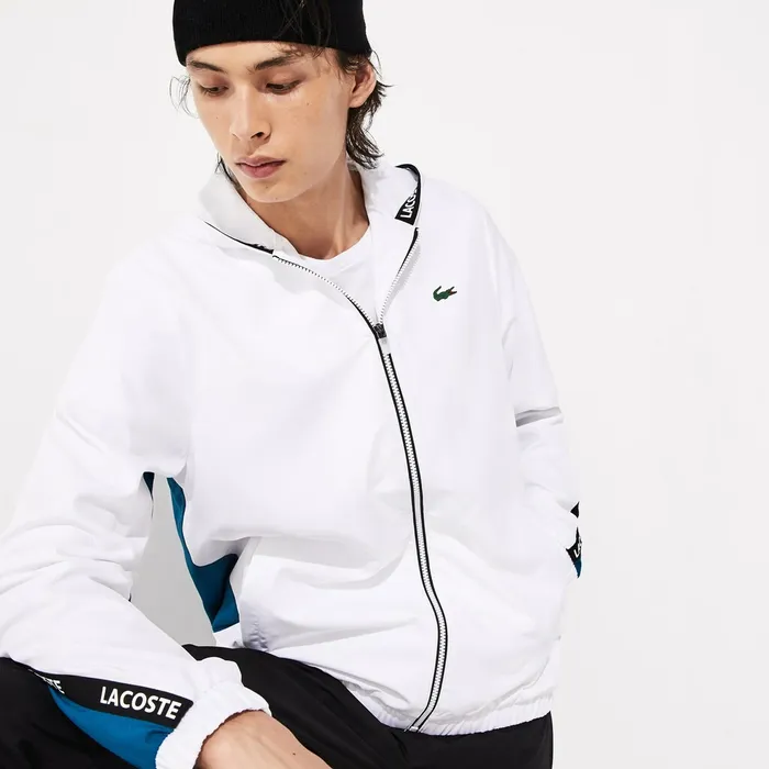 Jackets and Coats Lacoste Mens SPORT Logo TwoTone Jacket WhiteBlueBlackWhite Gift Ideas