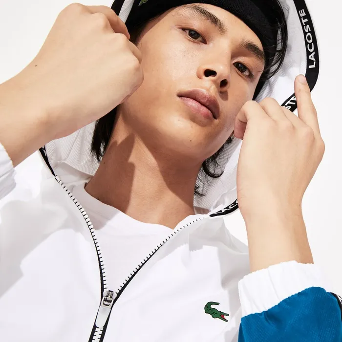 Jackets and Coats Lacoste Mens SPORT Logo TwoTone Jacket WhiteBlueBlackWhite Gift Ideas