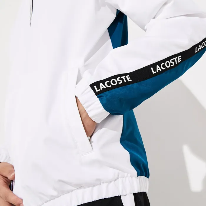 Jackets and Coats Lacoste Mens SPORT Logo TwoTone Jacket WhiteBlueBlackWhite Gift Ideas