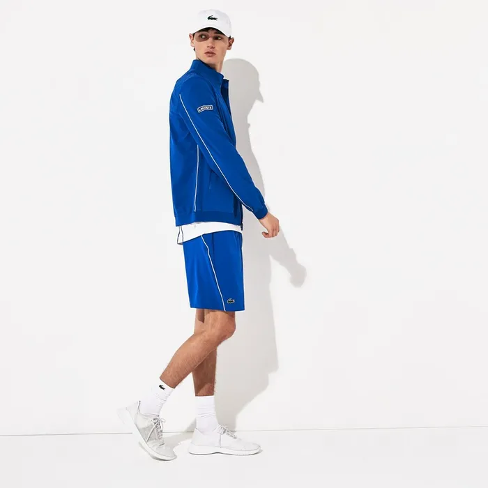 Jackets and Coats Lacoste Mens SPORT Novak Djokovic Textured Zip Jacket BlueWhite On Sale