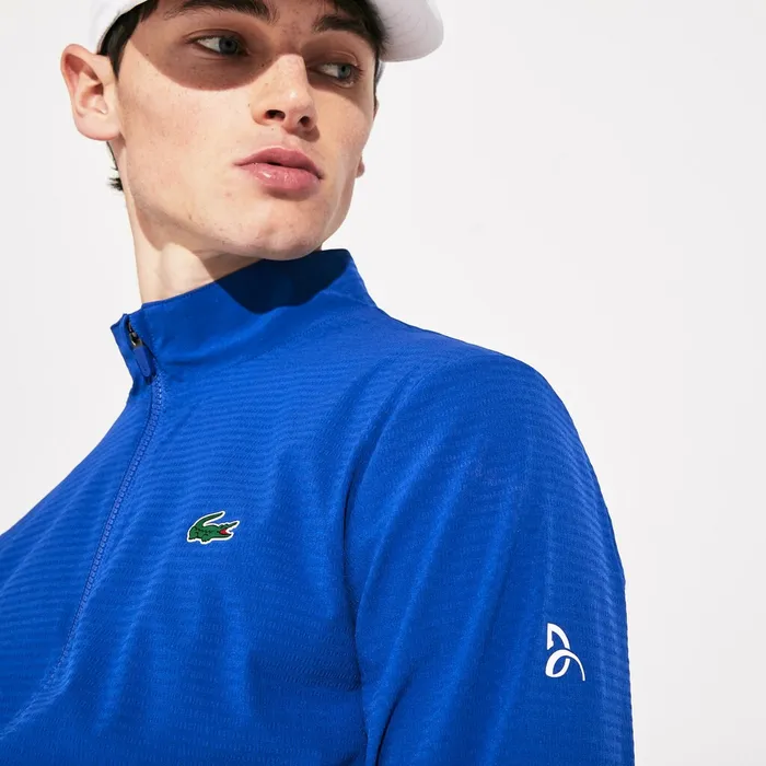 Jackets and Coats Lacoste Mens SPORT Novak Djokovic Textured Zip Jacket BlueWhite On Sale