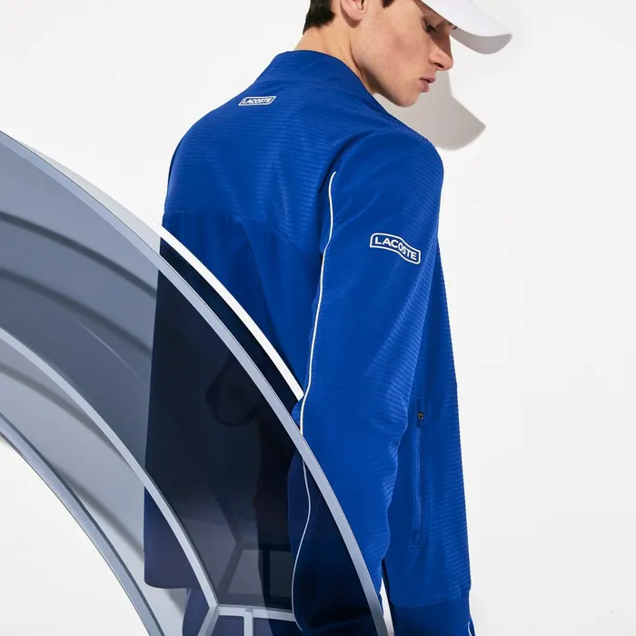 Jackets and Coats Lacoste Mens SPORT Novak Djokovic Textured Zip Jacket BlueWhite On Sale