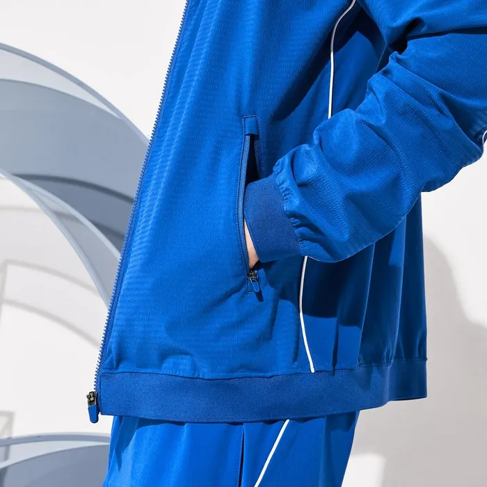 Jackets and Coats Lacoste Mens SPORT Novak Djokovic Textured Zip Jacket BlueWhite On Sale