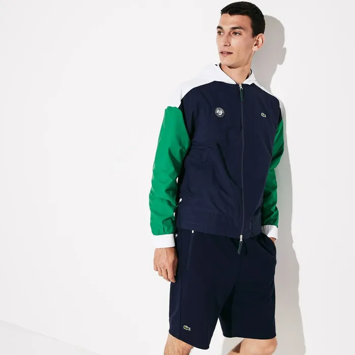 Jackets and Coats Lacoste Mens SPORT Roland Garros ZipUp Windbreaker Navy BlueGreenWhite For Sale Online