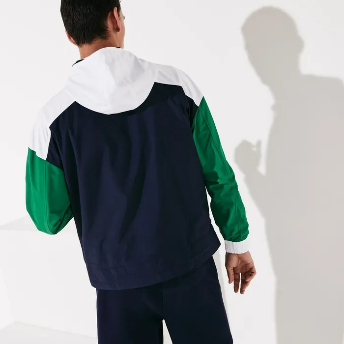 Jackets and Coats Lacoste Mens SPORT Roland Garros ZipUp Windbreaker Navy BlueGreenWhite For Sale Online