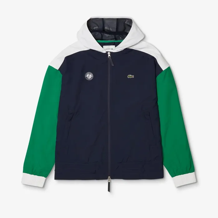 Jackets and Coats Lacoste Mens SPORT Roland Garros ZipUp Windbreaker Navy BlueGreenWhite For Sale Online