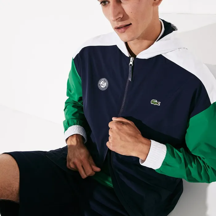 Jackets and Coats Lacoste Mens SPORT Roland Garros ZipUp Windbreaker Navy BlueGreenWhite For Sale Online