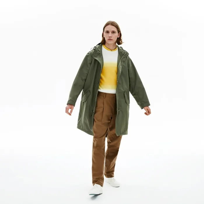 Jackets and Coats Lacoste Mens UltraLight Hooded Long Parka Khaki Green Shop