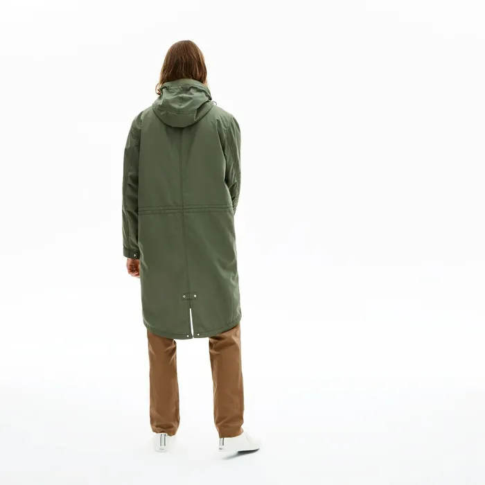 Jackets and Coats Lacoste Mens UltraLight Hooded Long Parka Khaki Green Shop