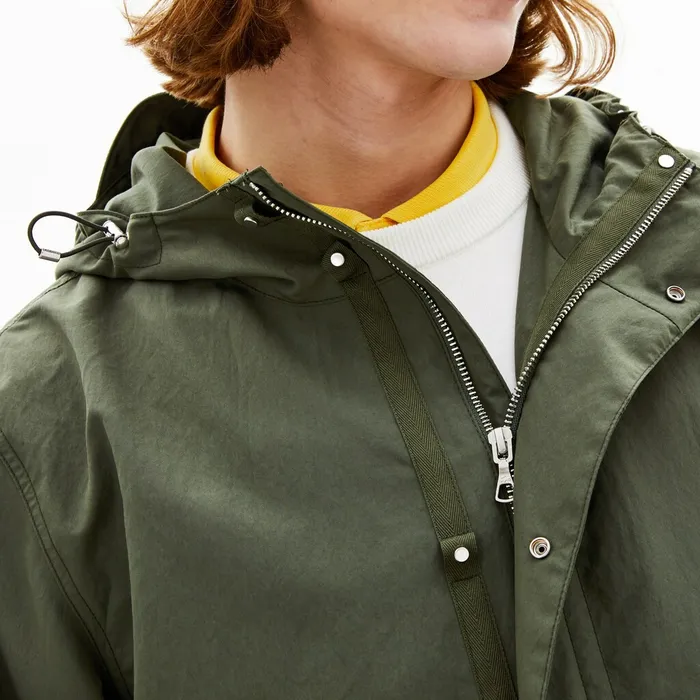 Jackets and Coats Lacoste Mens UltraLight Hooded Long Parka Khaki Green Shop