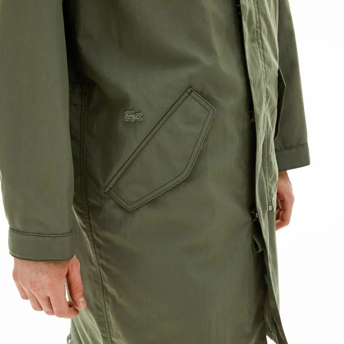 Jackets and Coats Lacoste Mens UltraLight Hooded Long Parka Khaki Green Shop