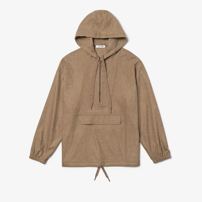 Jackets and Coats Lacoste Mens Unisex Fashion Show Hooded Solid Virgin Wool Jacket Light Brown Gift for Friend