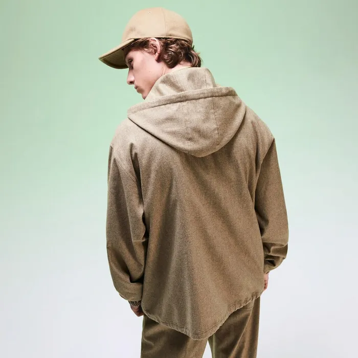 Jackets and Coats Lacoste Mens Unisex Fashion Show Hooded Solid Virgin Wool Jacket Light Brown Gift for Friend