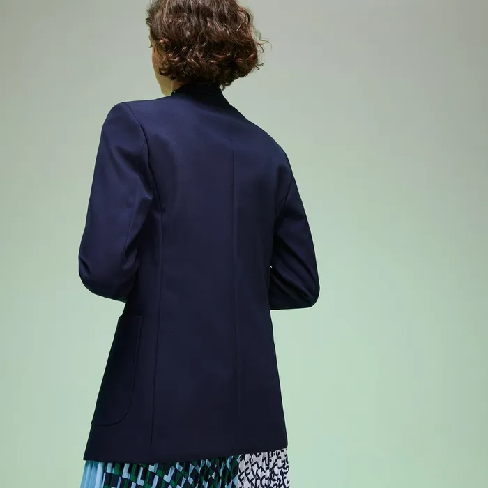 Jackets and Coats Lacoste Womens Fashion Show Solid Wool Blend Blazer Navy Blue Online Store