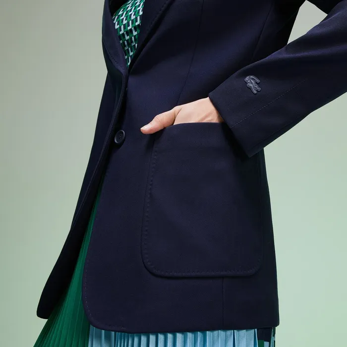 Jackets and Coats Lacoste Womens Fashion Show Solid Wool Blend Blazer Navy Blue Online Store