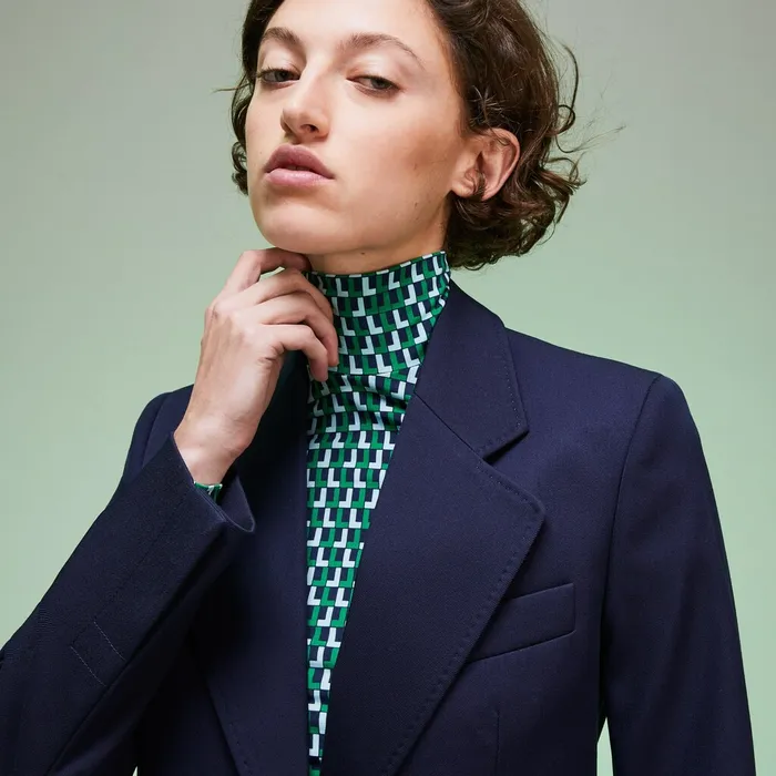 Jackets and Coats Lacoste Womens Fashion Show Solid Wool Blend Blazer Navy Blue Online Store