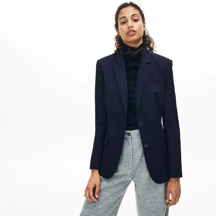 Jackets and Coats Lacoste Womens Fitted Stretch Cotton Blazer Navy Blue Near Me