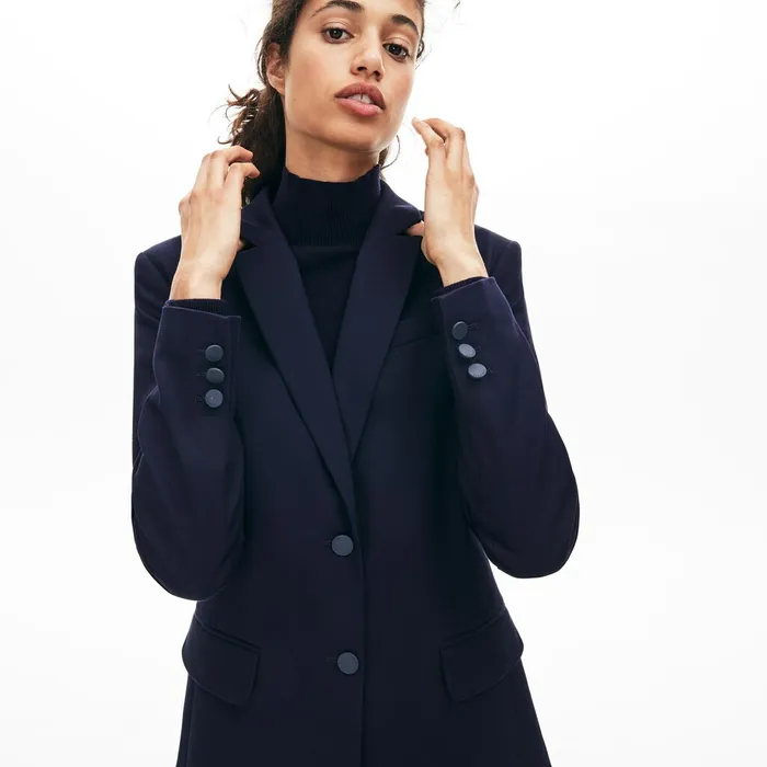 Jackets and Coats Lacoste Womens Fitted Stretch Cotton Blazer Navy Blue Near Me