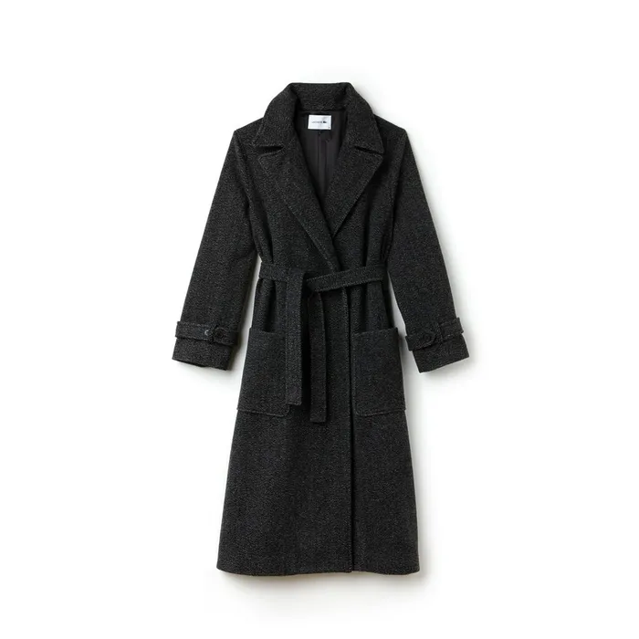 Jackets and Coats Lacoste Womens Long Belted Tweed Coat Grey Shop Online